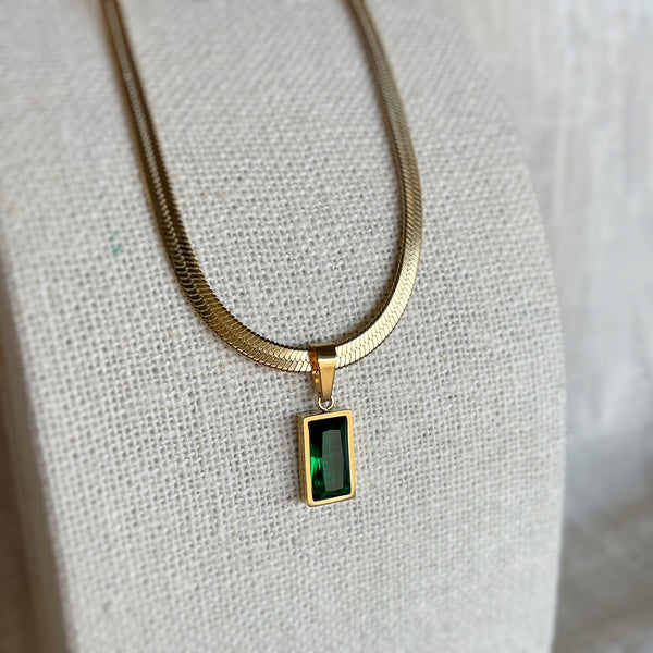 Emerald Herringbone Necklace